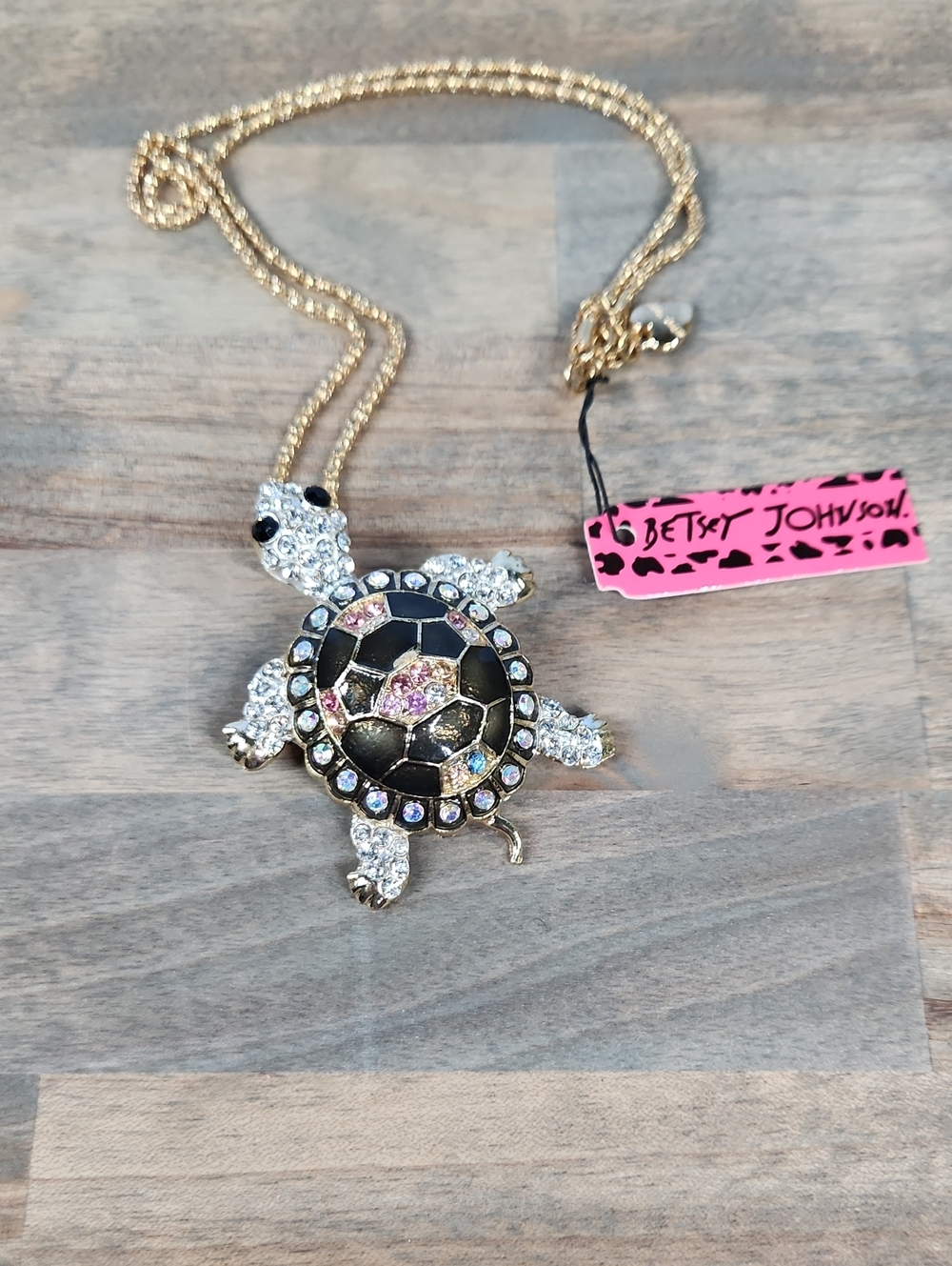 Betsey Johnson Gold-Tone Black & Crystal Turtle Pendant Necklace